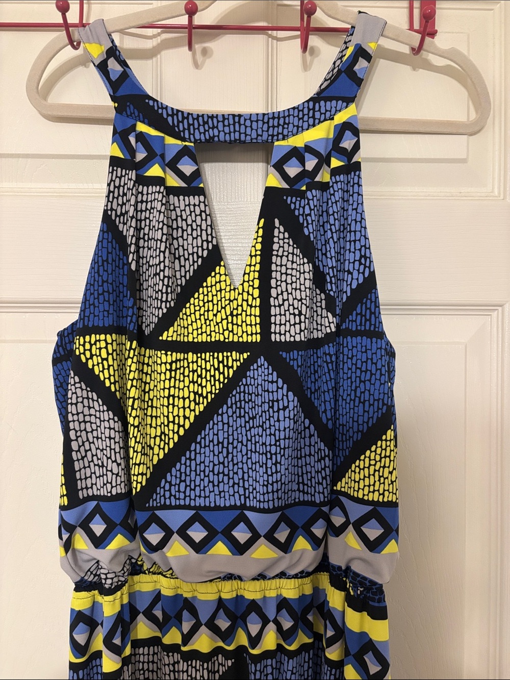 Tori Richard Blue Yellow Black Geometric Maxi Dress - Picture 3 of 6